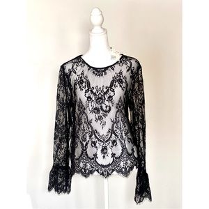 NWT H&M Divided sheer lace black long sleeve top
